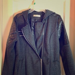 Gray and Quilted pleather jacket.